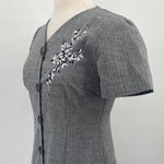 Vintage 90s Floral Embroidered Plaid Maxi Dress Sheath Button Front Gray White 8 Photo 6