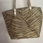 Michael Kors Zebra/Animal Print Metallic Gold and Beige Coated Canvas Tote Photo 4