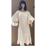 White cottagecore prairie midi on off shoulders dress big sleeves medium Photo 8