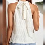 Beige French Lace Trim Textured Halter Tank Top Size XL Photo 1