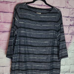PURE JILL LAGENLOOK KNIT STRIPED WIDE NECK LIGHTWEIGHT BLOUSE MEDIUM Blue Photo 0
