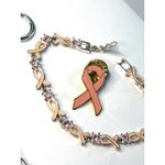 Breast Cancer Awareness Pink Ribbon Jewelry Set W/ Bracelet & Pin Silver & Pink Photo 1