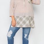 L LOVE Taupe Plaid Detail 3/4 Sleeve Top 2XL Photo 3