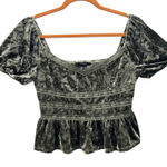 Forever 21 Milkmaid Top M Goblincore Green Velour Peplum Y2K Fairy Romantic Bohemian‎ Photo 0