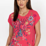 Johnny Was  Arla Emrboidered Relaxed T-Shirt Pink Multicolor Medium Photo 0