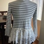 Maison Jules Striped Lace-Peplum Embellished Tee Photo 3
