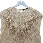 ZARA Lace Ruffle Top M Beige Cream Cropped Boho Prairie Cottagecore Romantic Photo 5