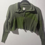 BDG Green Ribbed Cropped Pullover Sweater Snap Collar Raw Hem Size S Photo 0