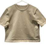 Lululemon Tan Crew Neck Short Sleeve Stretch Cropped T Shirt Top Womens Large Photo 0