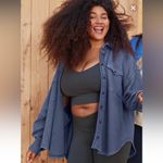 Aerie  Deep Blue LumberJane Waffle Knit Button Up Tunic Shirt Jacket - size L Photo 9