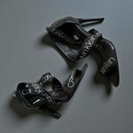 Calvin Klein  Salas Black White Logo Sandals Heels Size 8 Photo 0