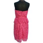 Cache  Coral Peplum Lace Strapless Dress Lined Built in Bra Stretch New NWT $228 Photo 2