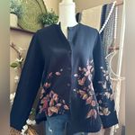 New with tags VTG Deadstock Artisans Inc. Black Cardinal Leaves Cardigan Sweater Size L Photo 2