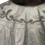 Vintage Leather Penny Lane Style Long Coat Black Real Fur Trim Womens Small Photo 6