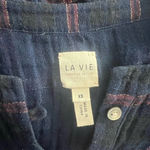 Rebecca Taylor La Vie Lurex Plaid Top Navy Blue Gauze Long Sleeve Size XS Photo 9