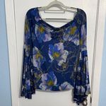 Free People We the Blouse Small Blue Floral Off the Shoulder Bell Sleeves Hippie Photo 1