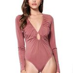 Young Fabulous and Broke YFB Annette Long Sleeve Deep V Fall Orange Thong Bodysuit Photo 0