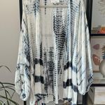 Anthropologie  Vada White Blue Gold Shimmer Cocoon Kimono Women’s One Size Photo 7