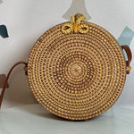Rattan Round Canteen Crossbody Boho Handbag Purse Brown Photo 0