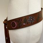 DKNY Brown  Fringed Leather Belt With Flowers S/M Boho Y2K Hippie Western Cowgirl Photo 1