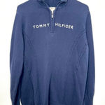 Tommy Hilfiger 1X Navy Quarter Zip Cable Knit Coastal Preppy Nautical Casual Photo 0
