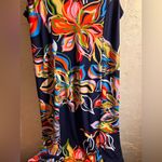 MSK Navy Floral Maxi Dress M tropical floral resort wear gold accents maximalist Orange Size M Photo 5