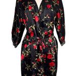 Fashion Bug  Floral Satin Robe Black Red M Medium Photo 0