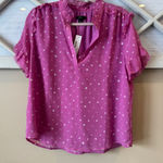 J.Crew  Polka Dot Sheer Short Sleeve Shirt Women’s Size Large  Ruffle Pink NWT Photo 0