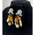 Vintage Robert Rose Orange Silver Boho Tribal Aztec Dangle Earrings Photo 2
