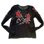 American Eagle Floral Embroidered Black Mesh Top M Photo 1