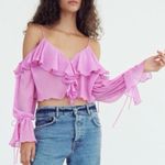 ZARA NEW  pink ruffled & pleated cold shoulder cropped blouse women’s size medium Photo 0