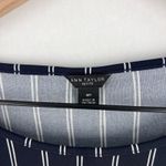 Ann Taylor  Blouse Top Womens Medium Petite Navy Blue White Striped Puff Sleeve Photo 2