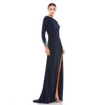 Mac Duggal Beaded Cuff Drop Shoulder Wrap Style Gown Dress 12231 Navy Photo 1