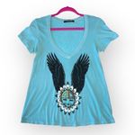 Wildfox VHTF: OG  Couture ❁ Festival Winged Logo Graphic T Shirt ❁ Aqua Blue ❁ S Photo 1