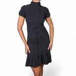 Chelsea and Violet Cutest grey knit dress with turtleneck and short sleeves and cute waist cinching Photo 5