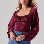 ASTR The Label Wine Red Milkmaid Balloon Sleeve Top Size M NWT Photo 0