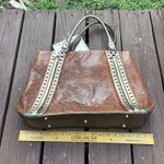 Junior Drake Distressed Leather Shoulder Bag Bronze Metallic Trim Large Purse Brown Photo 7