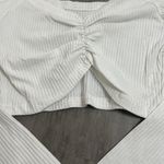 Off Shoulder Ribbed/Ruched Crop Long Sleeve Shirt White Size Small Photo 1