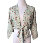 Blue Life NWT  Asher Blue Floral Wrap Front Cropped Top Blouse sz SMALL Photo 0