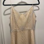 Beige Cream & Silver Glittery Art Deco Patterned Overlay Sleeveless Dress Photo 7