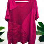 Catherines  Women’s Dark Pink Plus Size Mixed Fabric Short Sleeve Top Size 1X Photo 0