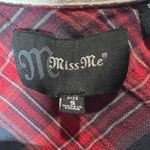 Miss Me  Womens Plaid Flannel Shirt Red Navy Long Sleeve Button Up Size S Photo 2