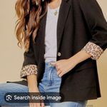 JODIFL  Plus Black Blazer Leopard Print Lining Size 2x Roll Sleeve Lepoard Cuff Photo 0