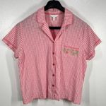 Charter Club  Gingham Top 100%‎ Cotton Embroidered Pocket Short Sleeve Button  XL Photo 1