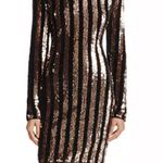 SUNSET + SPRING Sequin Stripe Velvet Long Sleeve‎ Cocktail Mini Dress Size Small Gold Photo 2