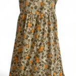 DiP orange floral midi dress tie tank straps cottagecore garden citrus green Size L Photo 0