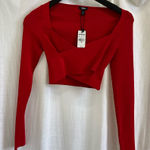 EXPRESS Ribbed Cross Over Long Sleeve Crop Top Photo 0