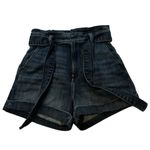 EXPRESS Super High Rise Paper Waist Bag Shortie, Dark Wash, Sz 4 Photo 2