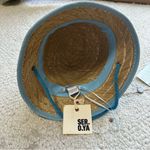NWT SER.O.YA Straw Sun Hat One Size Blue Strap Beach Vacation Summer Travel Boho Tan Photo 4