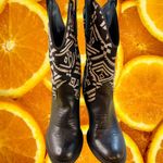 Western Aztec Cowboy‎ Ankle Boots Black White Heeled US Size 6 Booties Photo 2